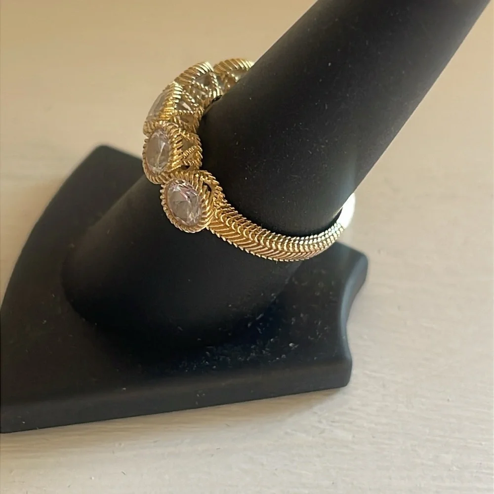 Judith Ripka 14K Gold Clad Diamonique Five Stone Band Ring - Picture 4 of 10